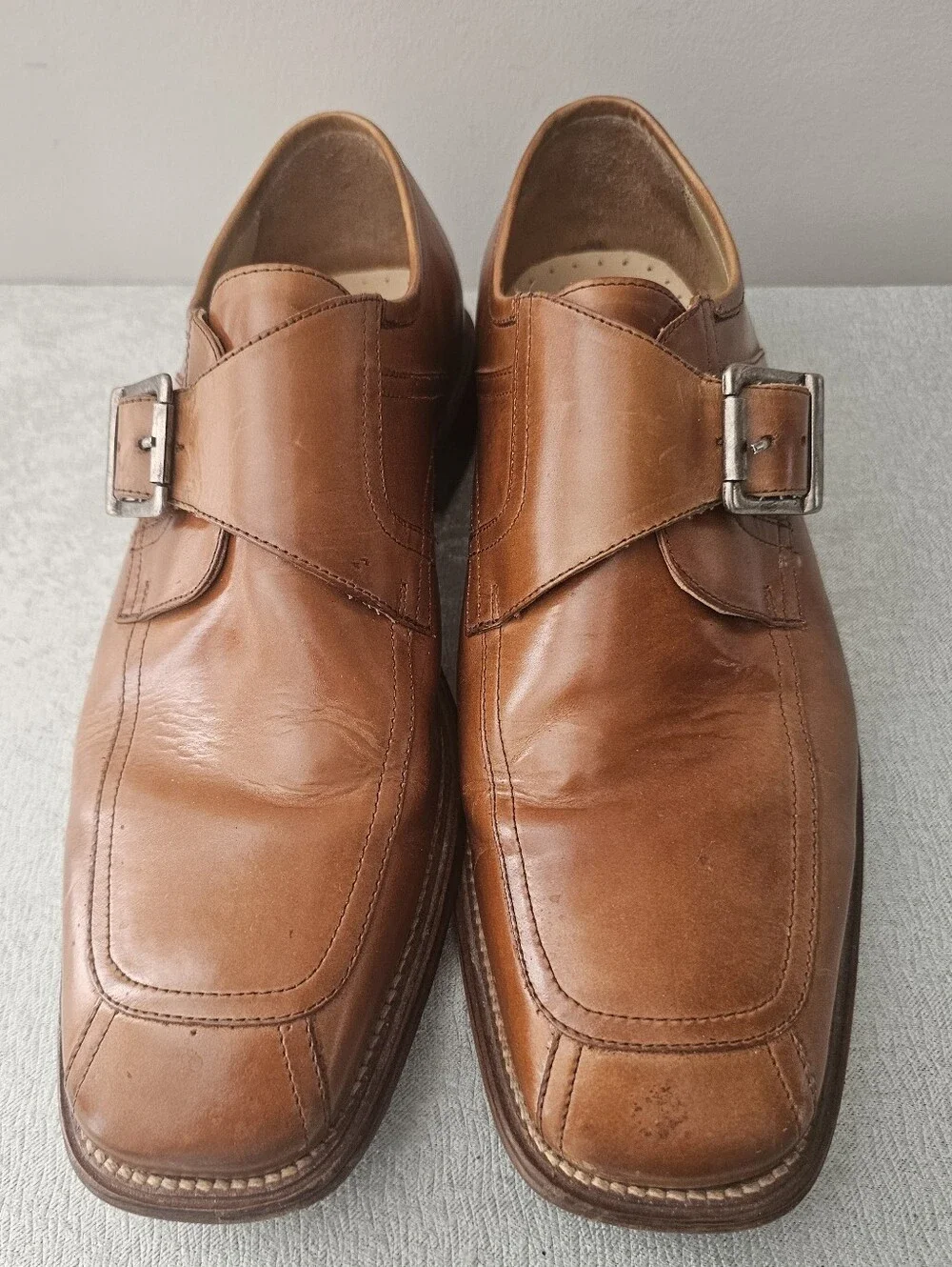 STACY ADAMS Mens Tan  Monk Strap Leather Dress Shoes